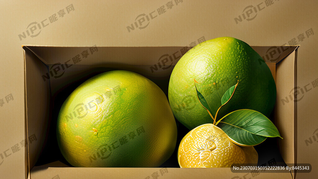 纸箱 蜜柚 金色飘带 绿色的