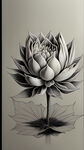 线描荷花。