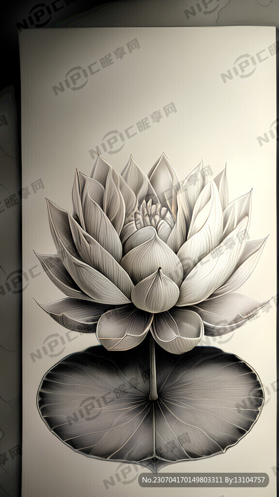 线描荷花 荷叶