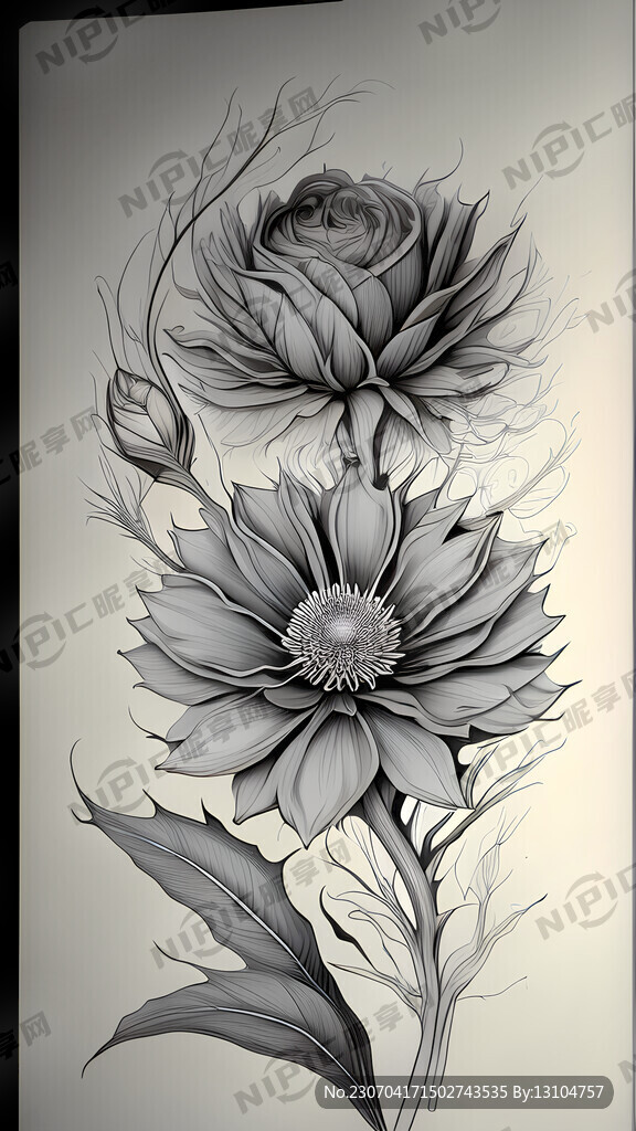 线描花卉