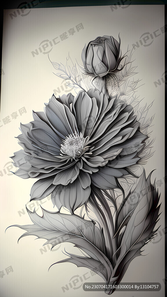 线描花卉