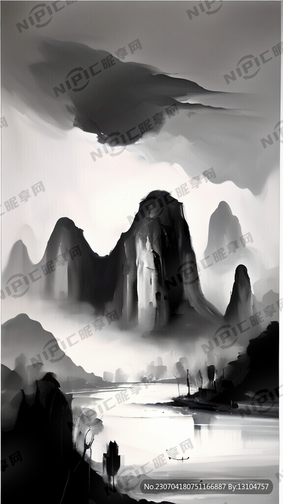 黑白灰抽象油画