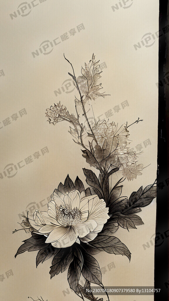 工笔线描花朵