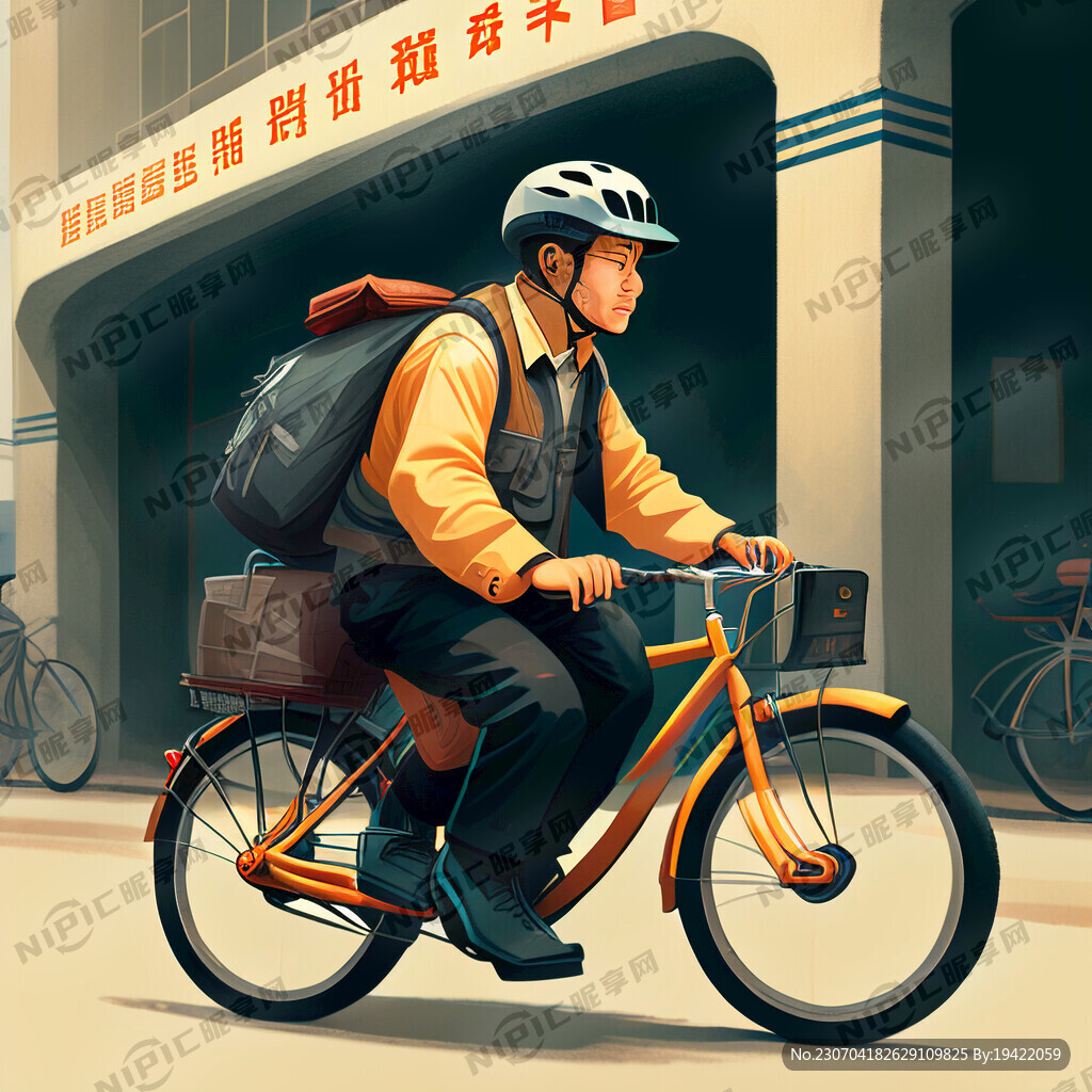 骑自行车下班的工人