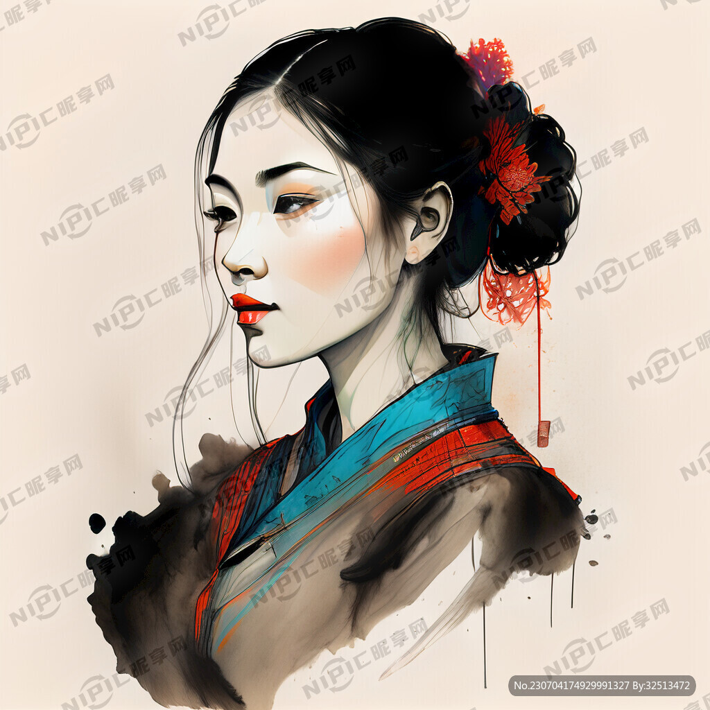 中国风美女人物线条