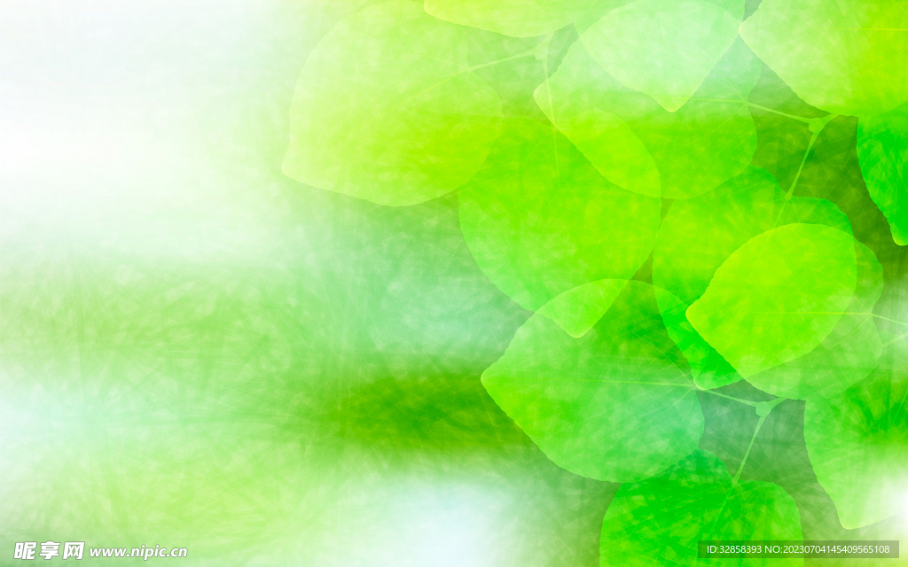 绿色发光树叶抽象科技线条背景
