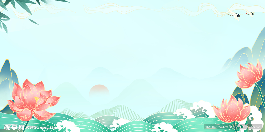 国潮荷花背景