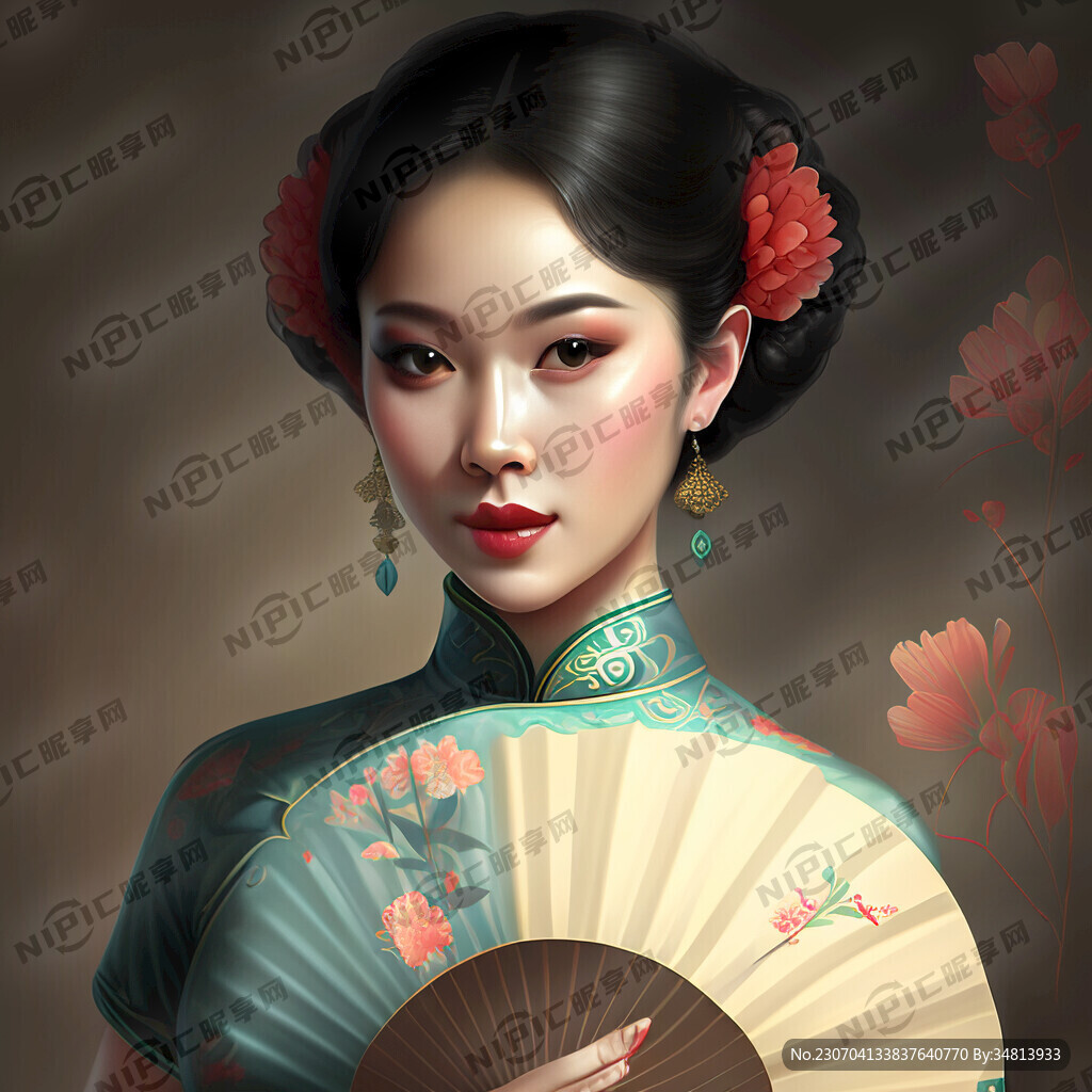 旗袍扇子美女