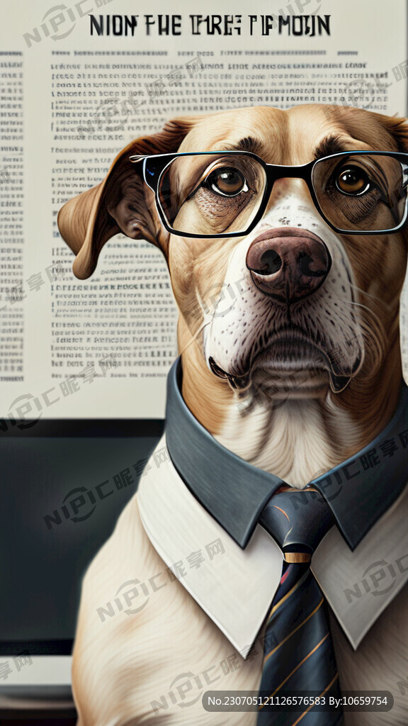 狗 领带 眼镜 报纸 办公室