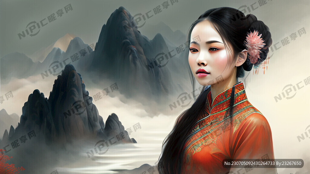 美女和山水