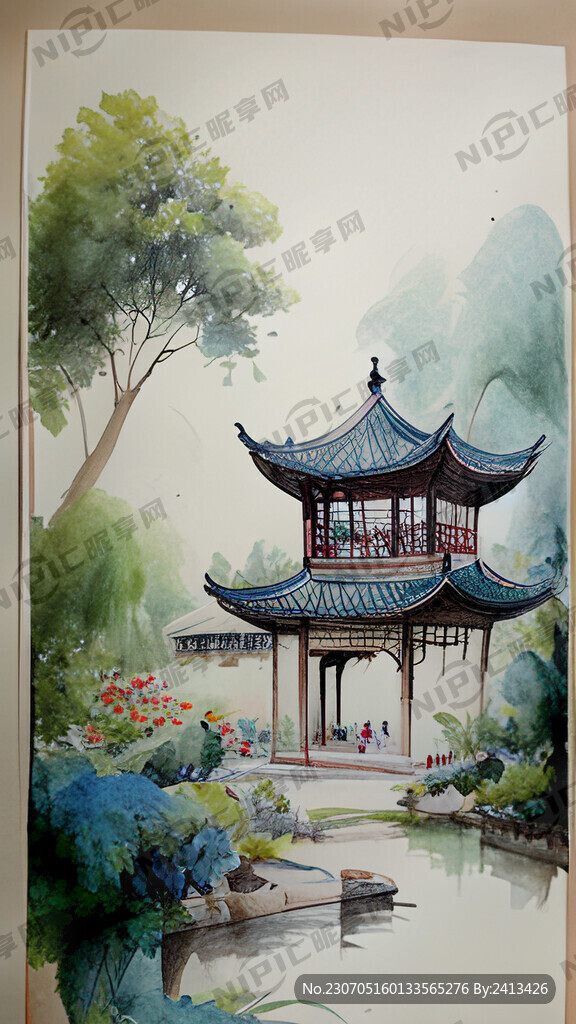 夏天游园手绘