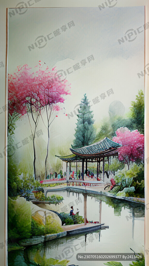 夏天游园手绘