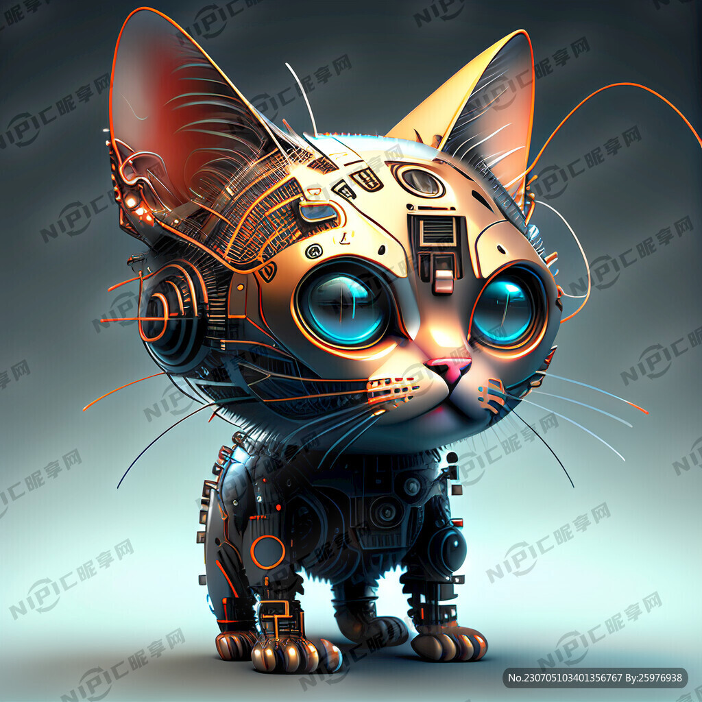 一只具有科技感的猫咪形象。