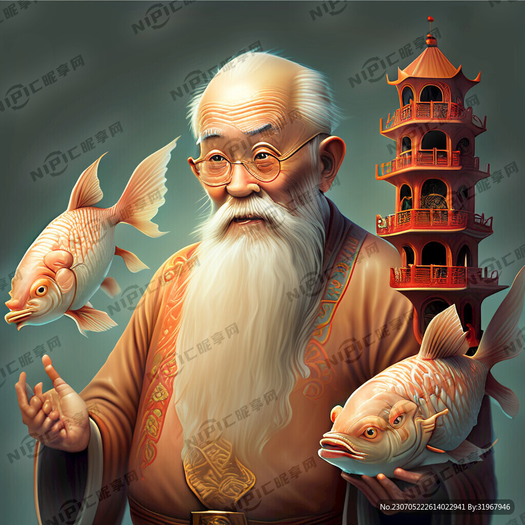 寿星老人 福 寿 鱼 塔