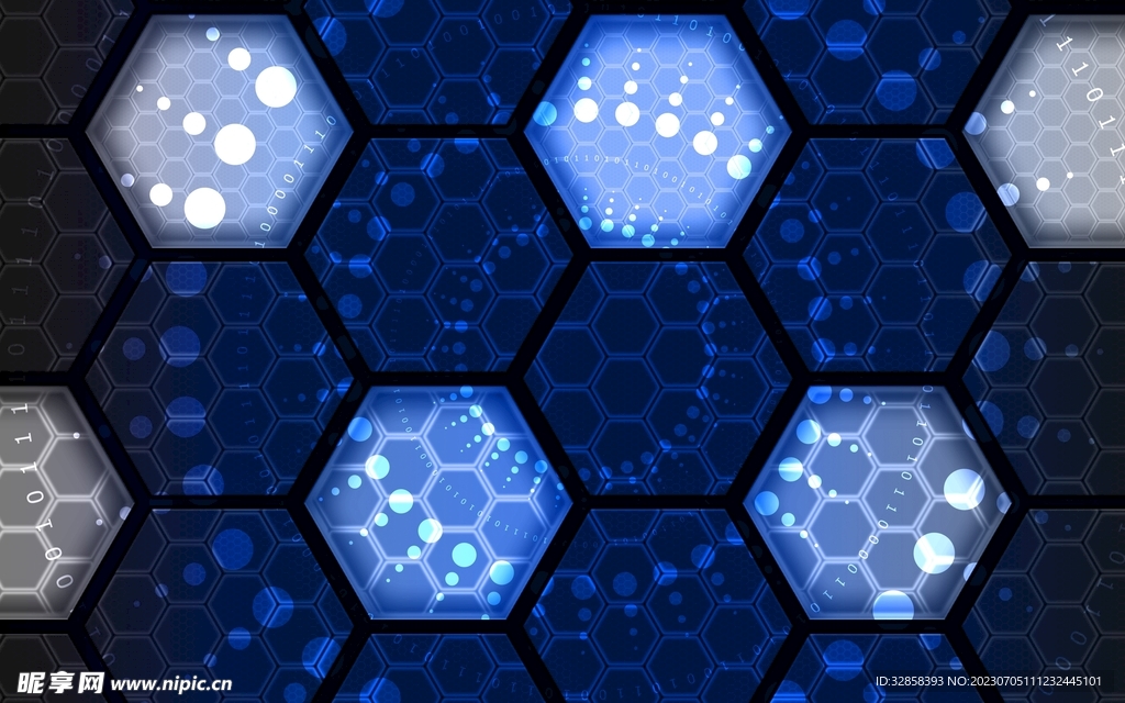 蓝色3d规则六边形发光科技纹理