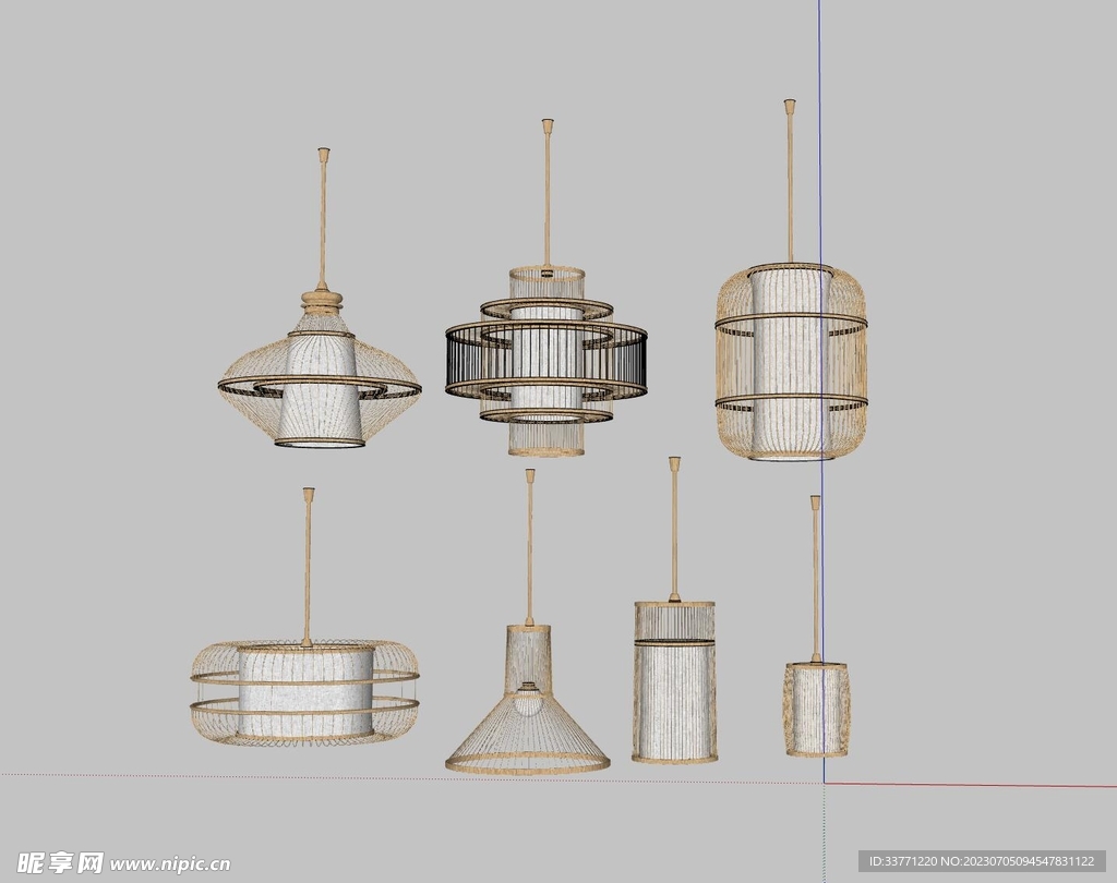 竹编吊灯模型