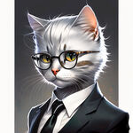 银渐层，公猫，新海诚动画风格，带眼镜，黑色西装，白色衬衫