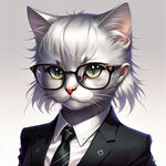 银渐层，公猫，新海诚动画风格，带眼镜，黑色西装，白色衬衫
