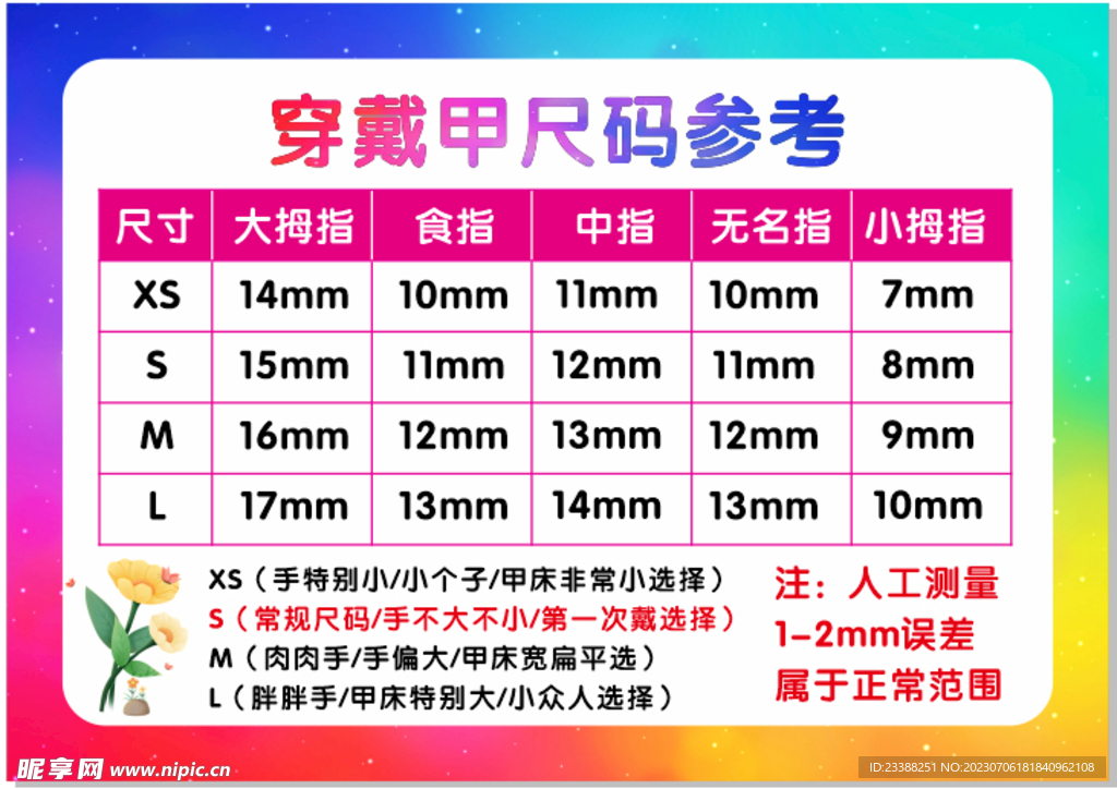 穿戴甲尺码参考