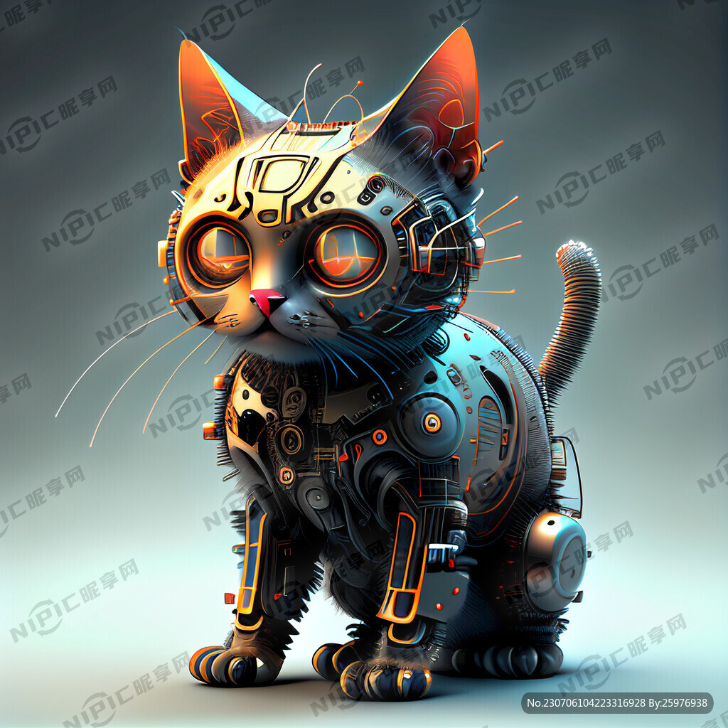 一只具有科技感的猫咪形象。