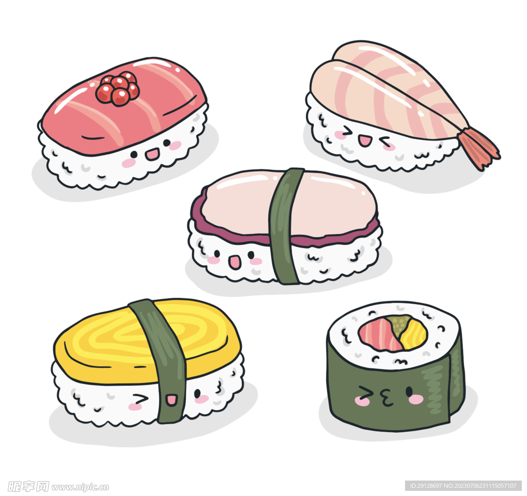 可爱手绘寿司矢量图