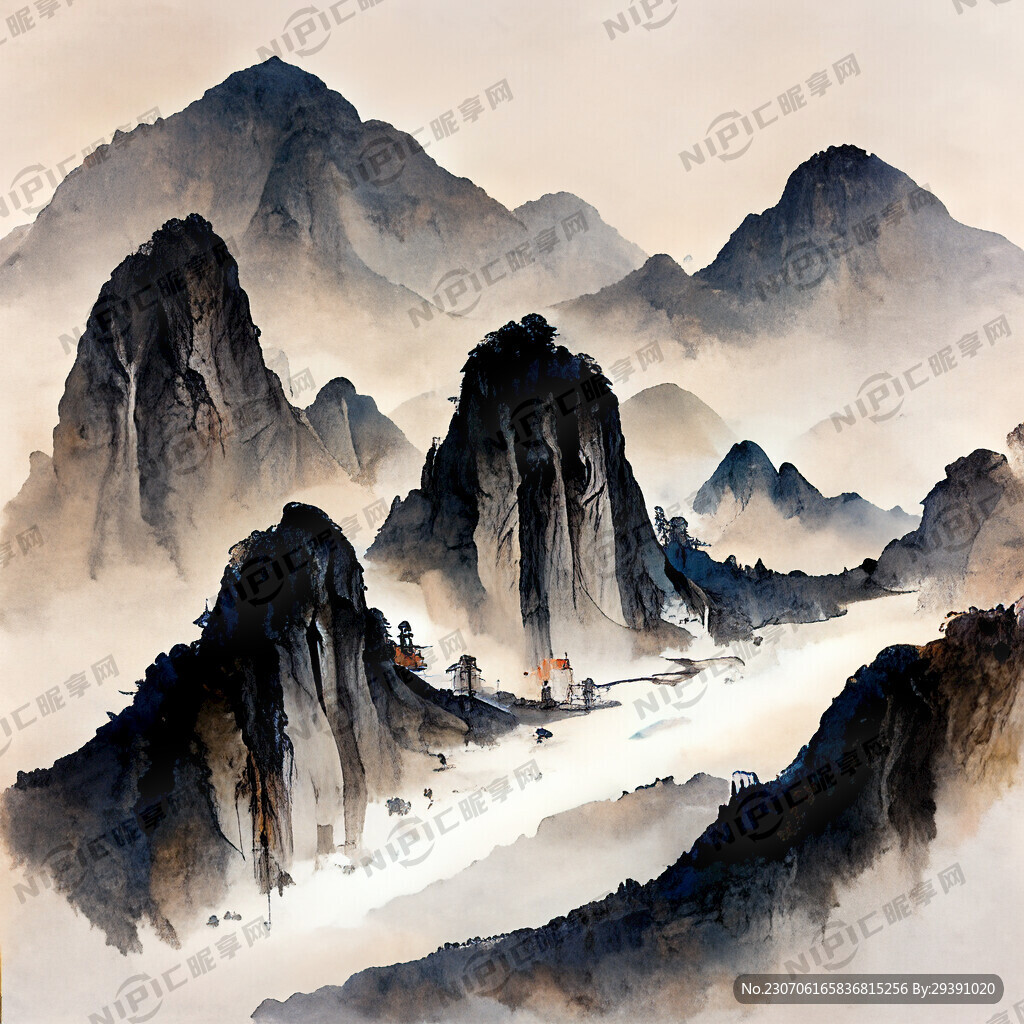 山谷 中国风 中国画 山水