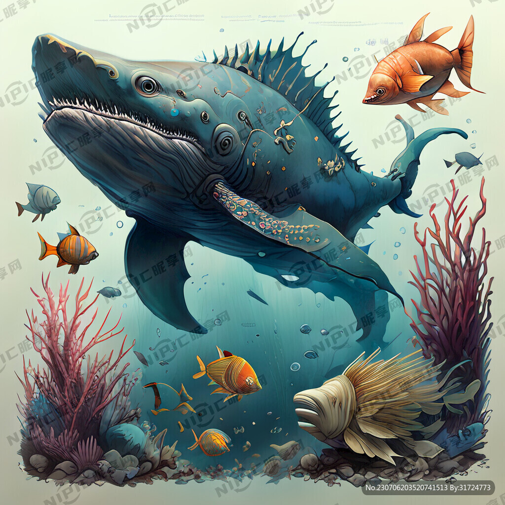 手绘各种各样的海洋生物