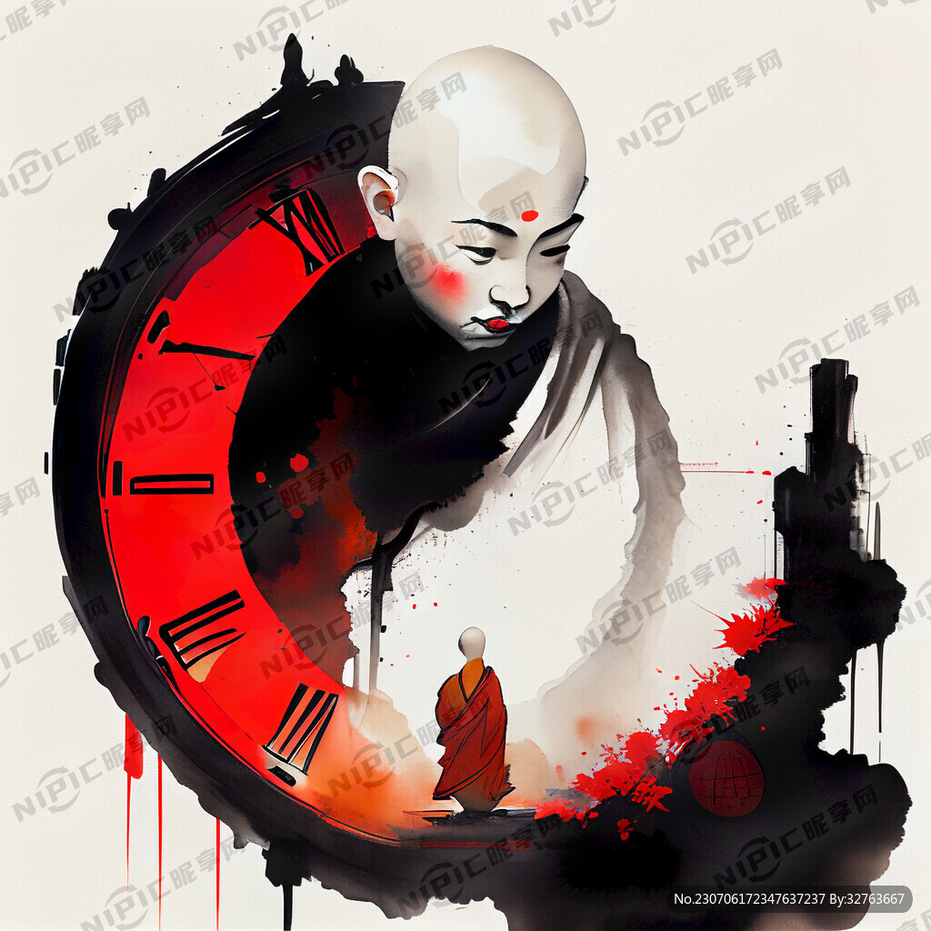 和尚撞钟 红色 中国风 简约