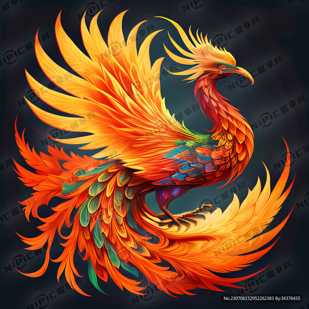 中国凤凰 色彩丰富 插画风格
