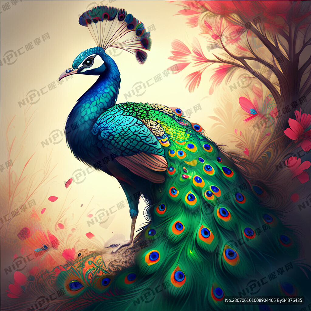 孔雀 色彩艳丽 插画