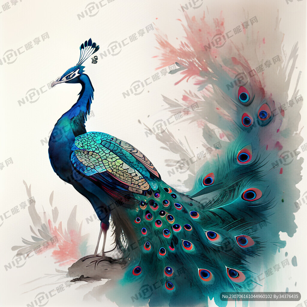 孔雀 色彩艳丽 插画
