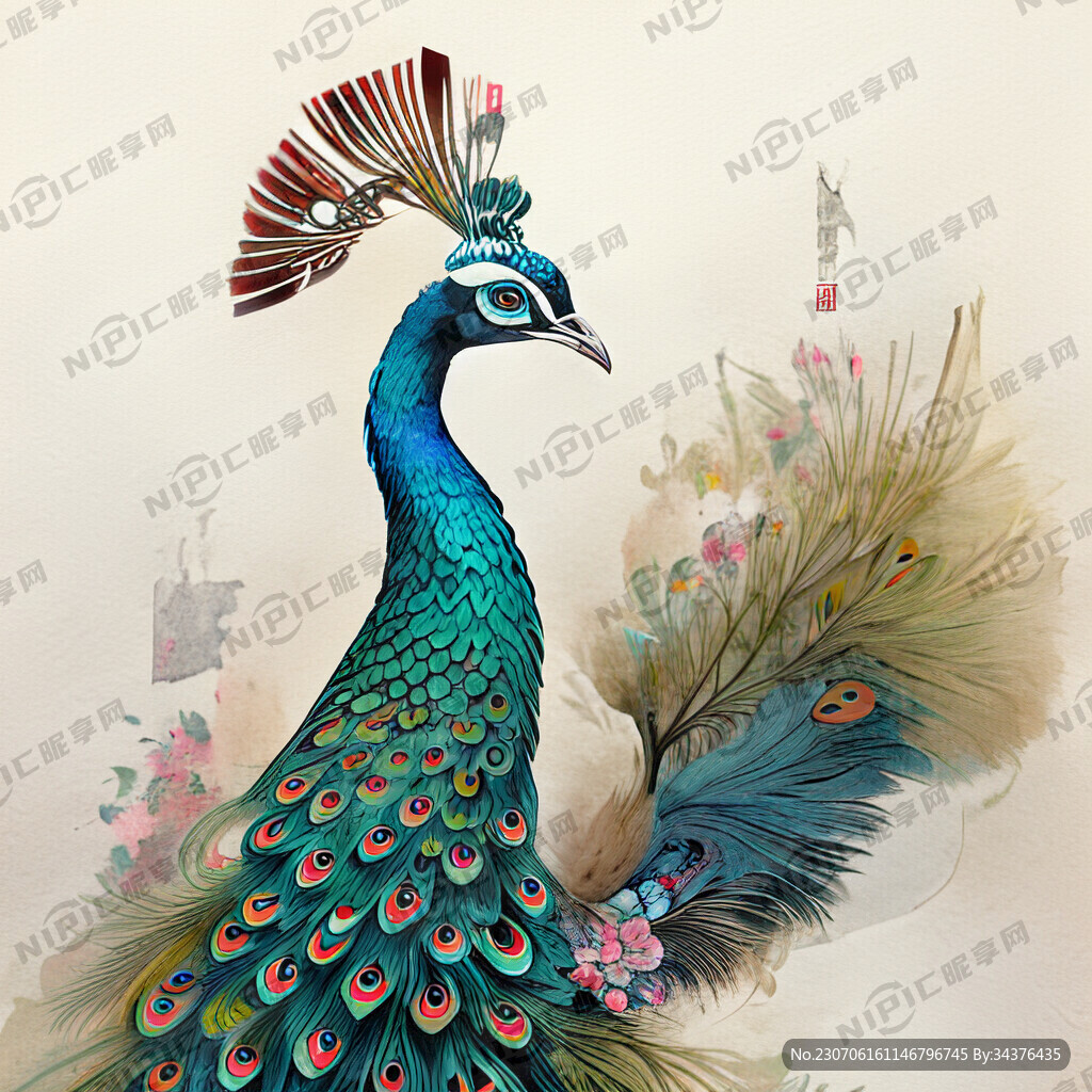 孔雀 民族风 色彩艳丽 插画