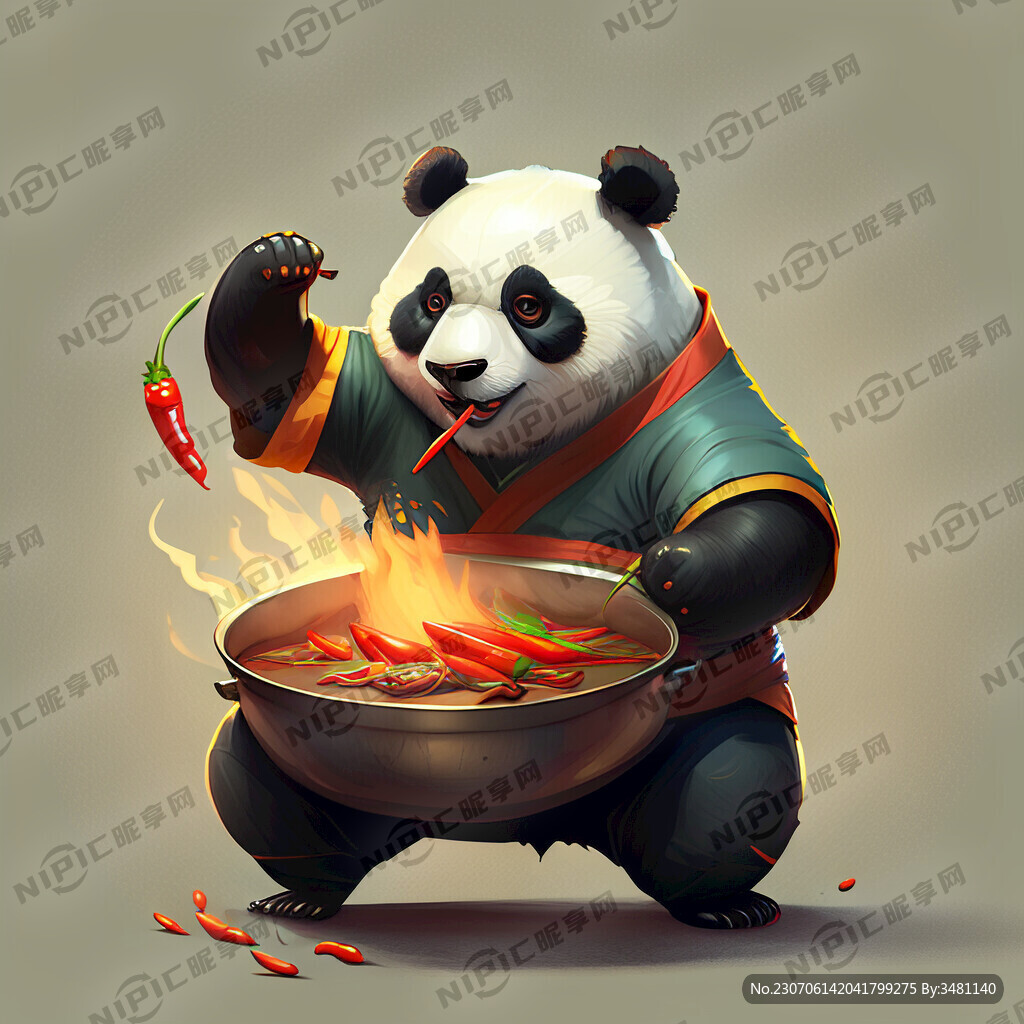 熊猫 功夫 吃火锅 辣椒