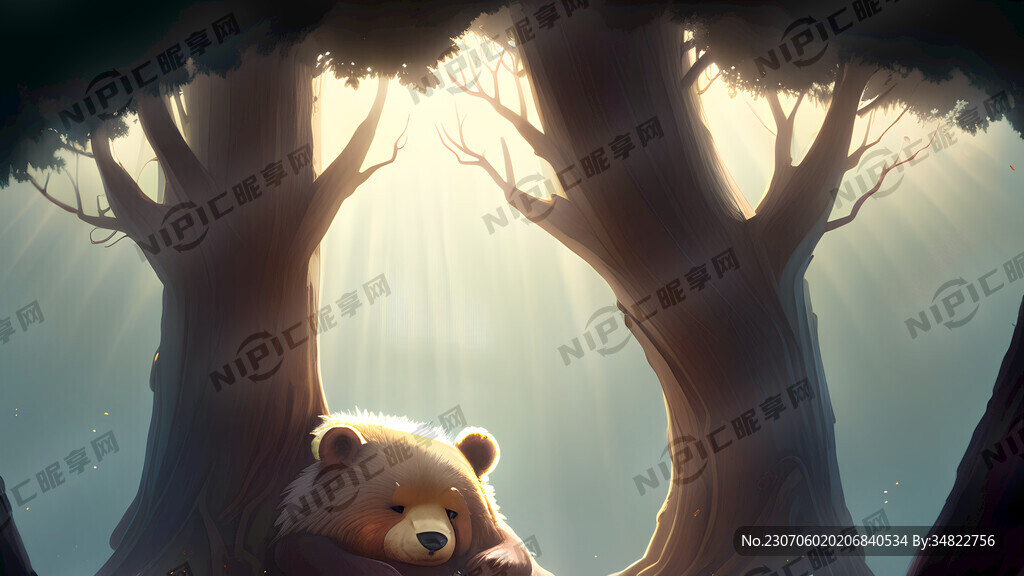 巨大的树冠 有光束射下来 树洞