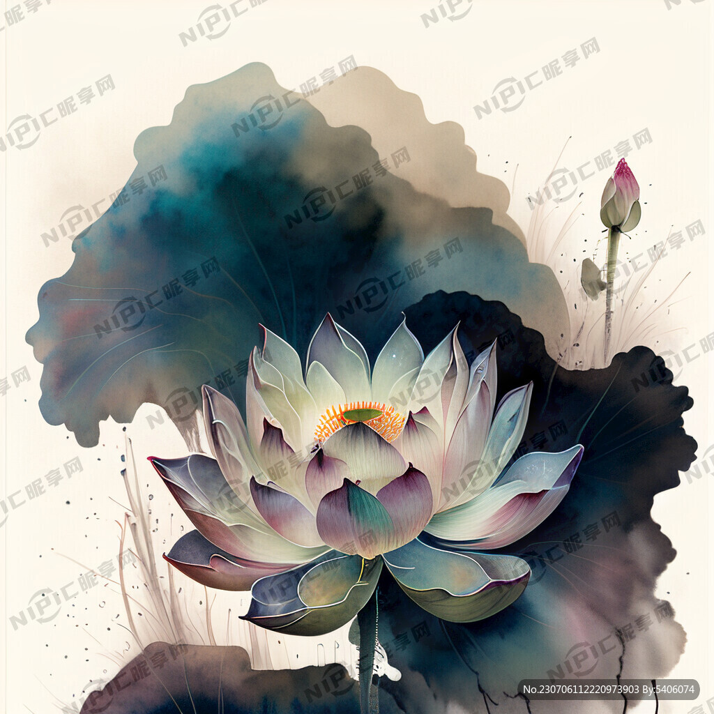 荷花 构图层次丰富 国潮风格