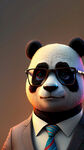 熊猫，上班族，皮克斯动画风格，带着眼镜，穿着西服领带，3D模型，彩色辛烷值渲染，完美光影，电影质感，高清