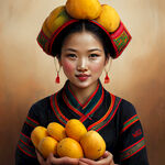 彝族美女，拿着很多芒果