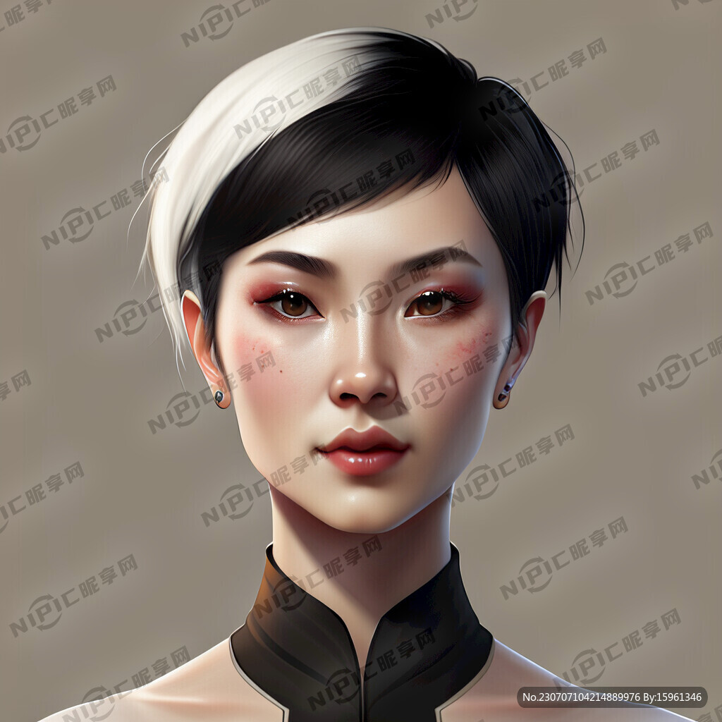 正面女性头像 颜色黑白 短发