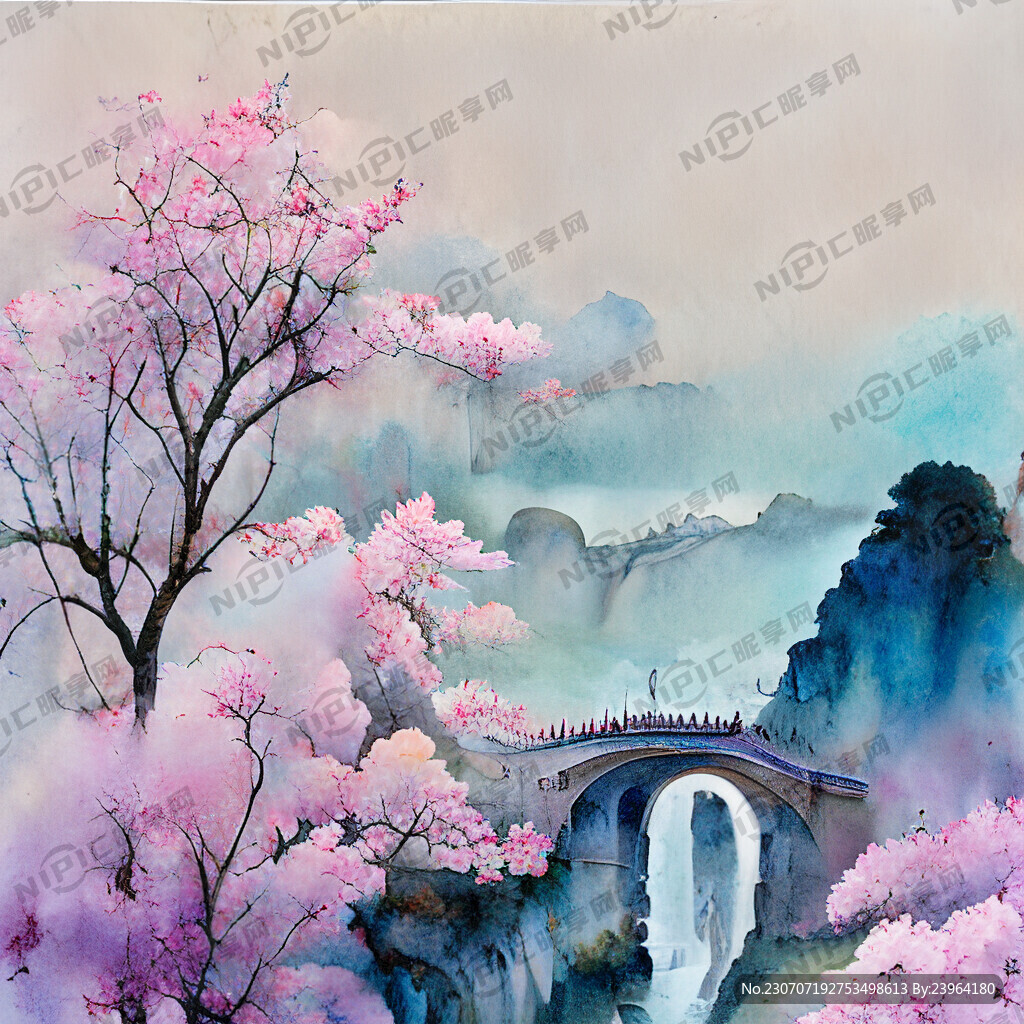 大的桃花树 有篱笆墙 梦幻场景