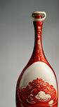 有福字和祥云图案的红色陶瓷酒瓶