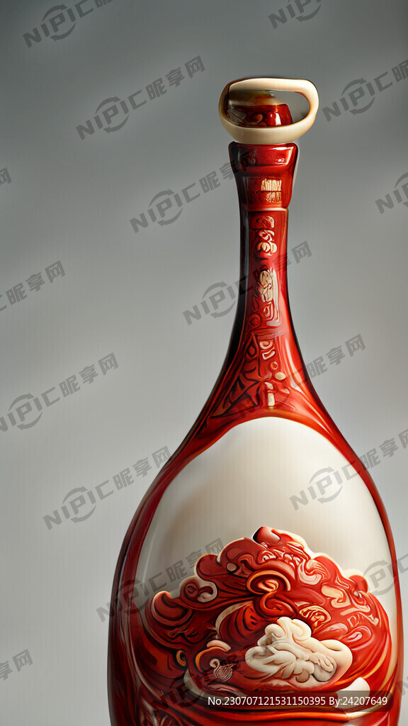 有福字和祥云图案的红色陶瓷酒瓶