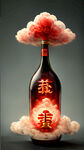 福字，红色，云，酒瓶，完整