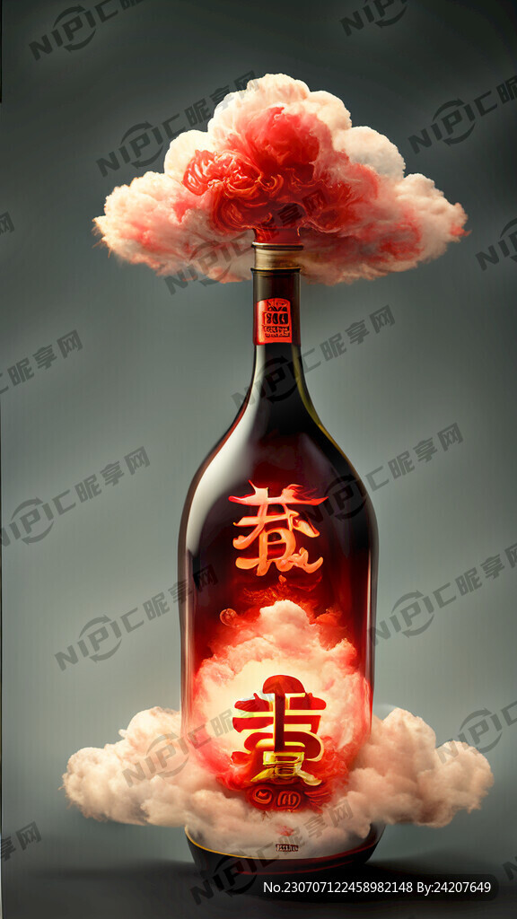 福字 红色 云 酒瓶 完整