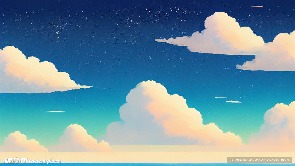 夏天风景插画手绘天空唯美治愈
