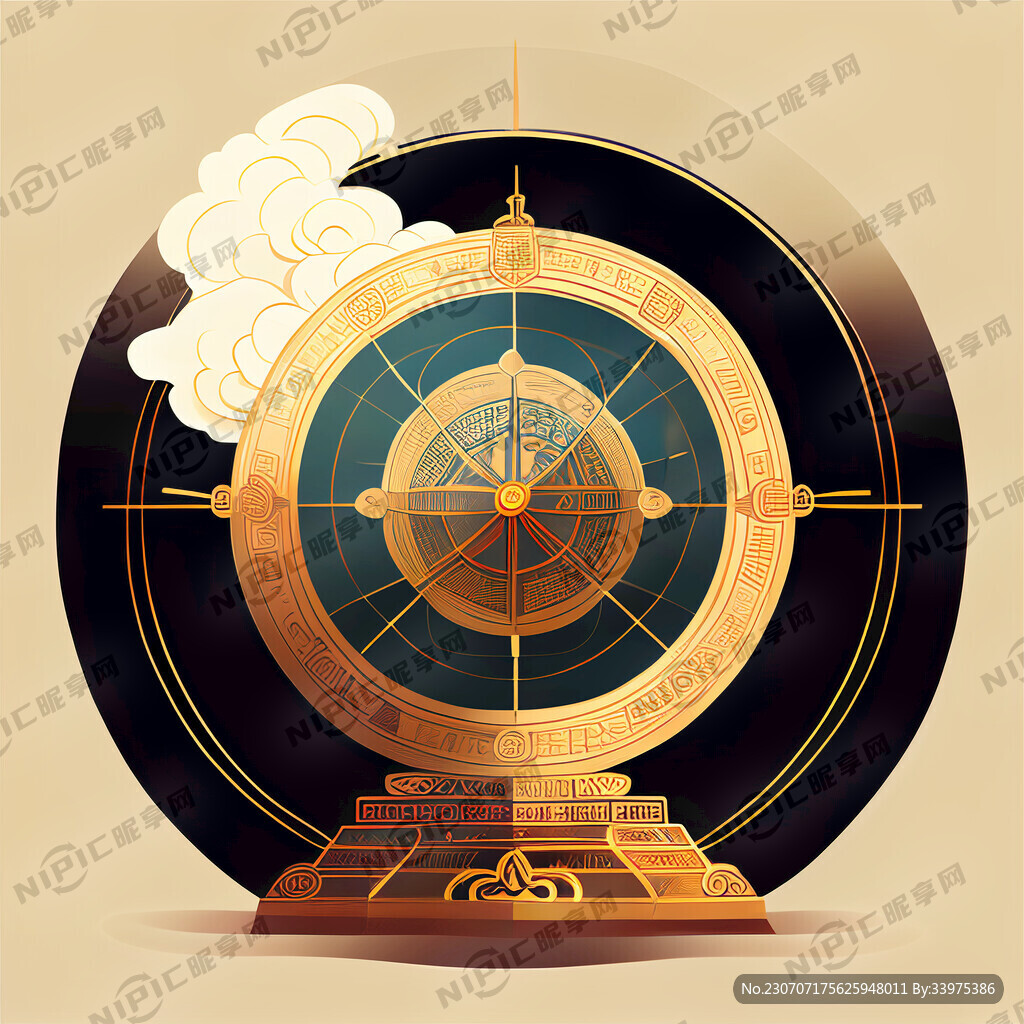 中国古代浑天仪的矢量插画