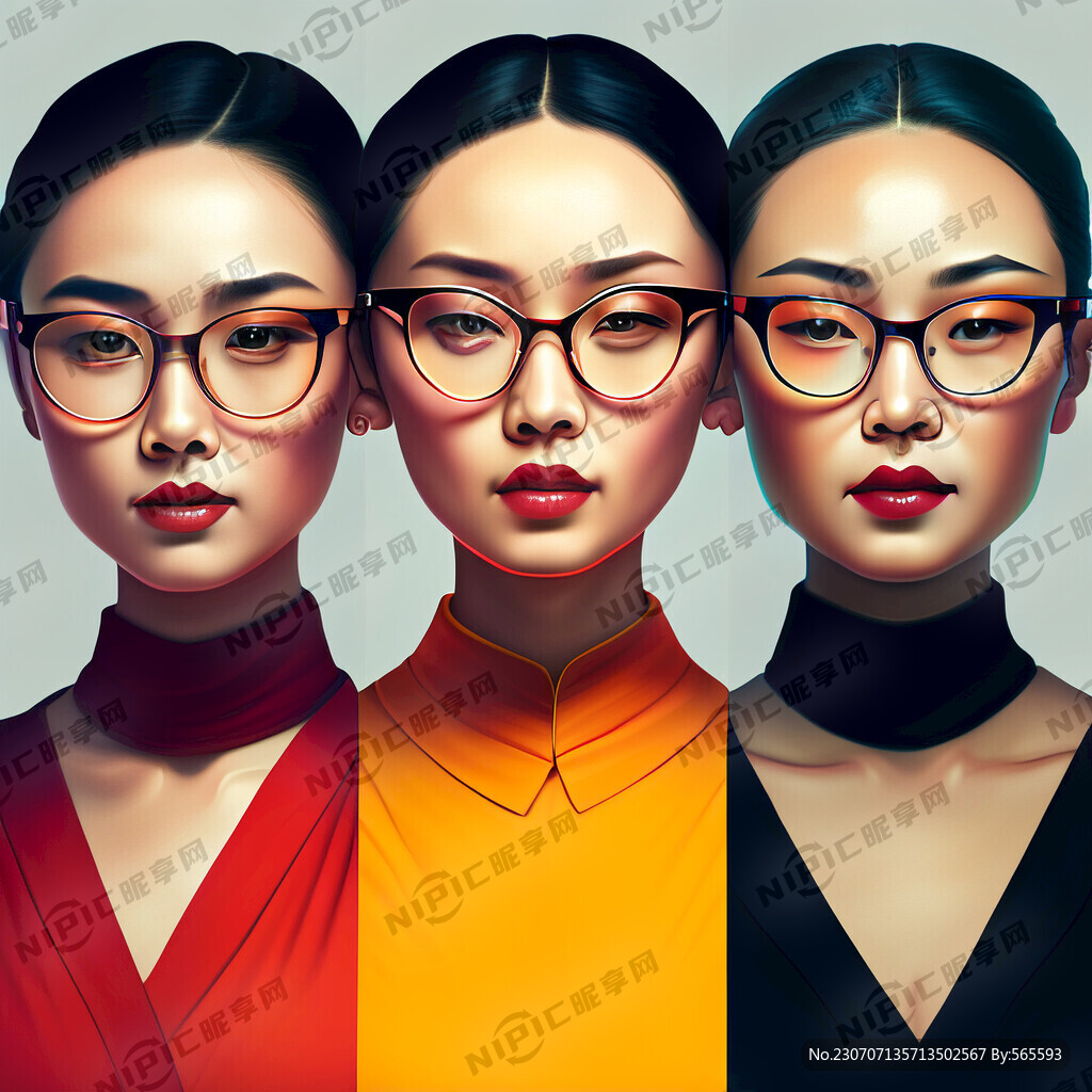 三个不同肤色的女人 面带微信