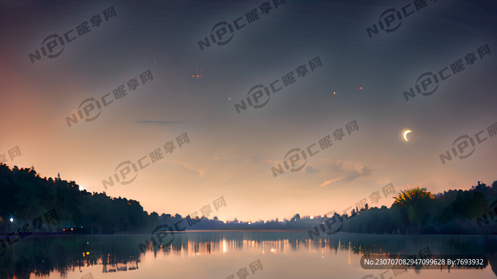 公园夜景湖面效果