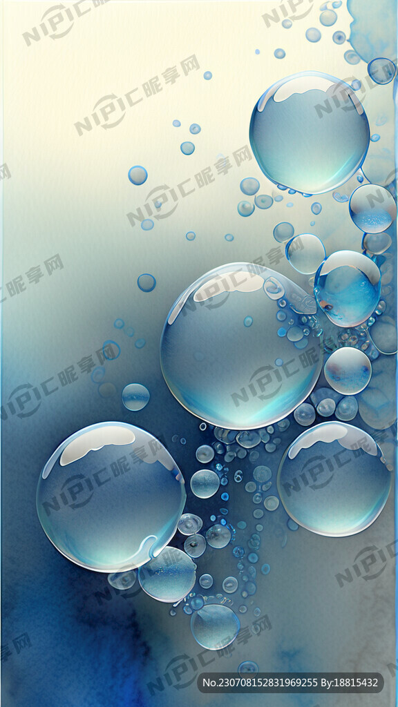 很多气泡 水中 晶莹剔透 水彩