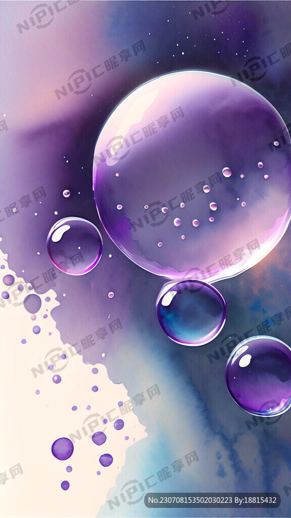 很多气泡 水中 紫色 水彩 光