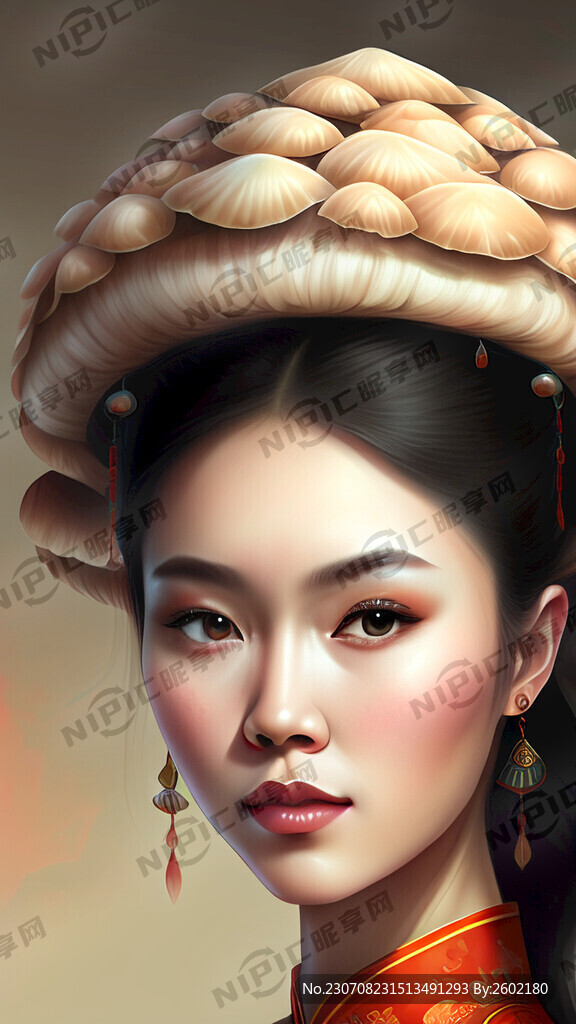 头带蘑菇的美女